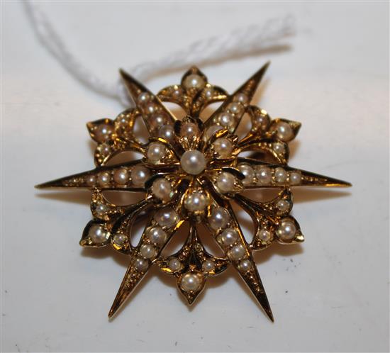 15ct gold seed pearl-set star brooch cum pendant